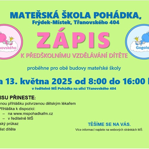 Zápis k předškolnímu vzdělávání